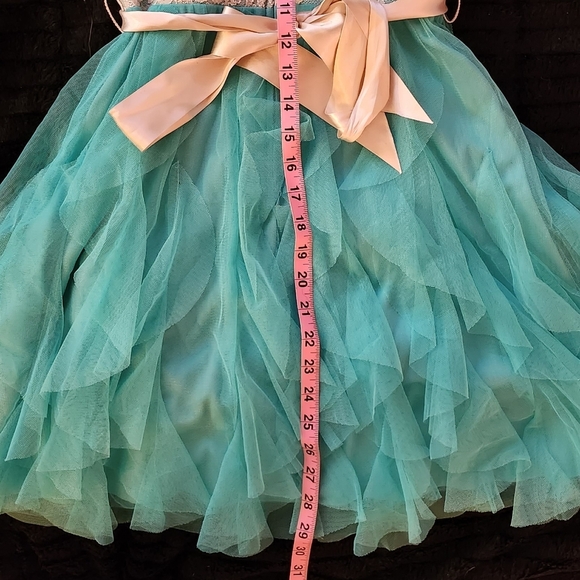 TEAZE ME SZ 7 Green/Ivory Ruffle Tulle Sleeveless Cocktail Dress - Picture 11 of 15